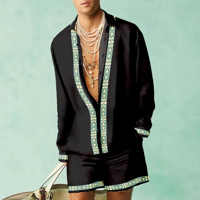 Men's slim fit summer shirt and shorts set in matching colours