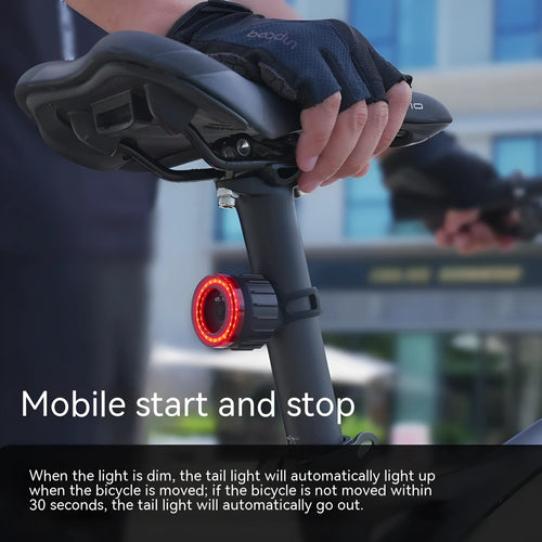 Black intelligent induction bicycle brake light with aluminium alloy construction and seat tube mounting bracket