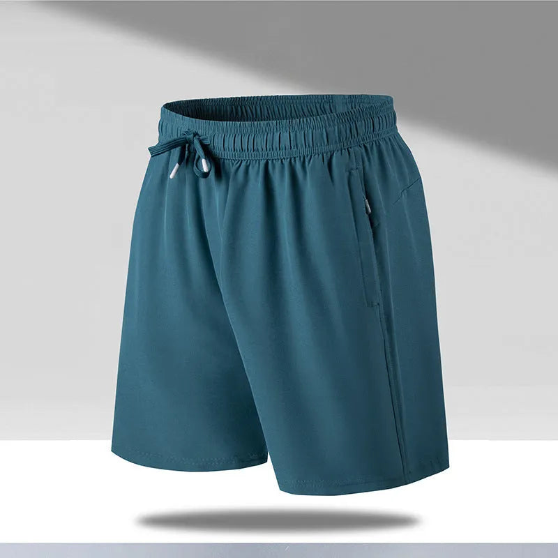 Men's loose fit quick-dry beach shorts in polyester ice silk fabric with micro-elastic waistband