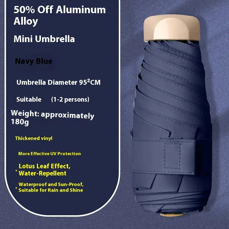 Compact 5-fold manual sun umbrella with gradient vinyl canopy in a choice of eight colours.