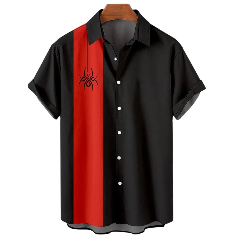 Men's stripe pattern Hawaiian shirt with short sleeves and elastic band construction
