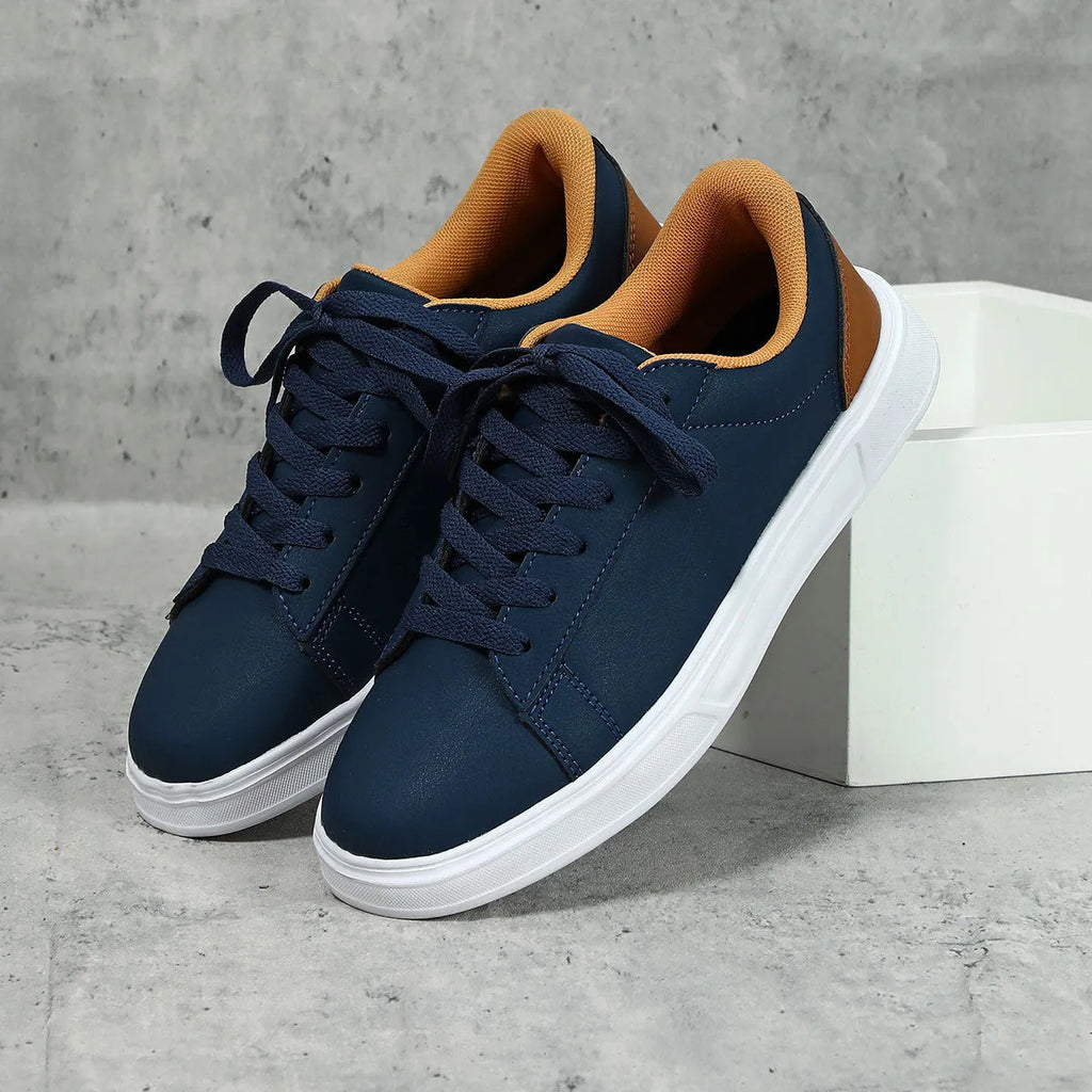 Platform skateboard sneakers in beige brown with round toe and shallow mouth design