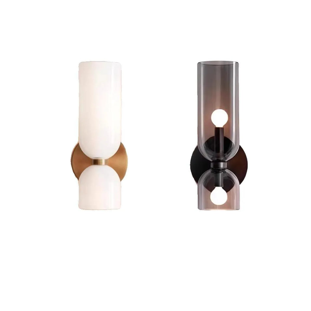 Nordic glass wall lamp with white light on a living room background wall