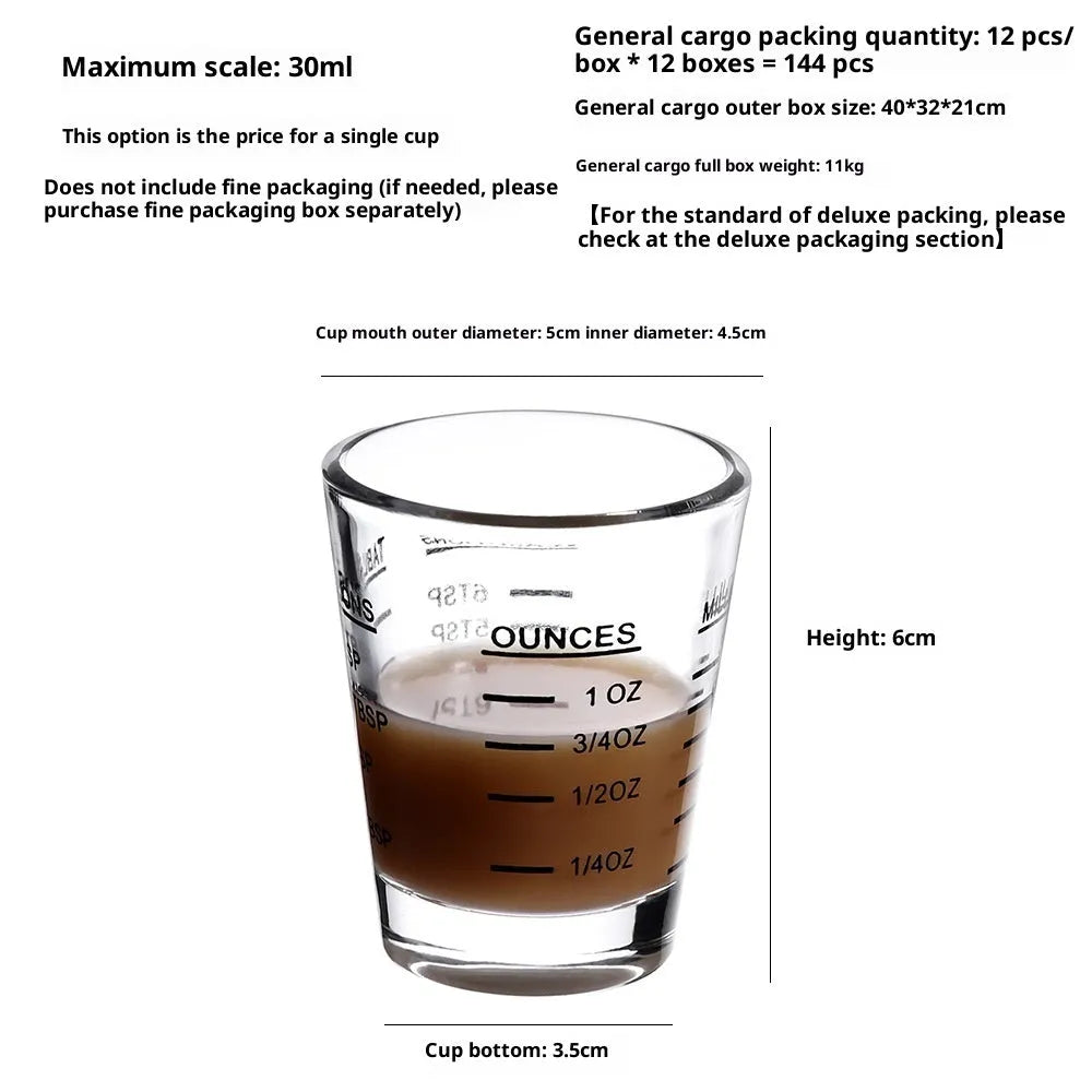 30ml mini retro glass with measurement scale in black colour option on a table