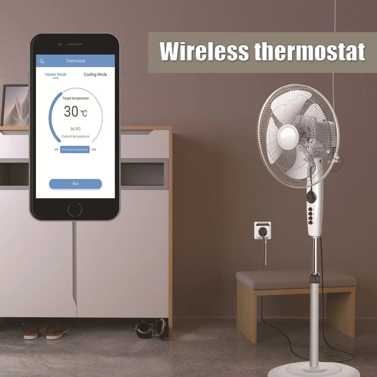 White Tuya WiFi smart temperature control socket with US 3-hole outlet and temperature sensor probe