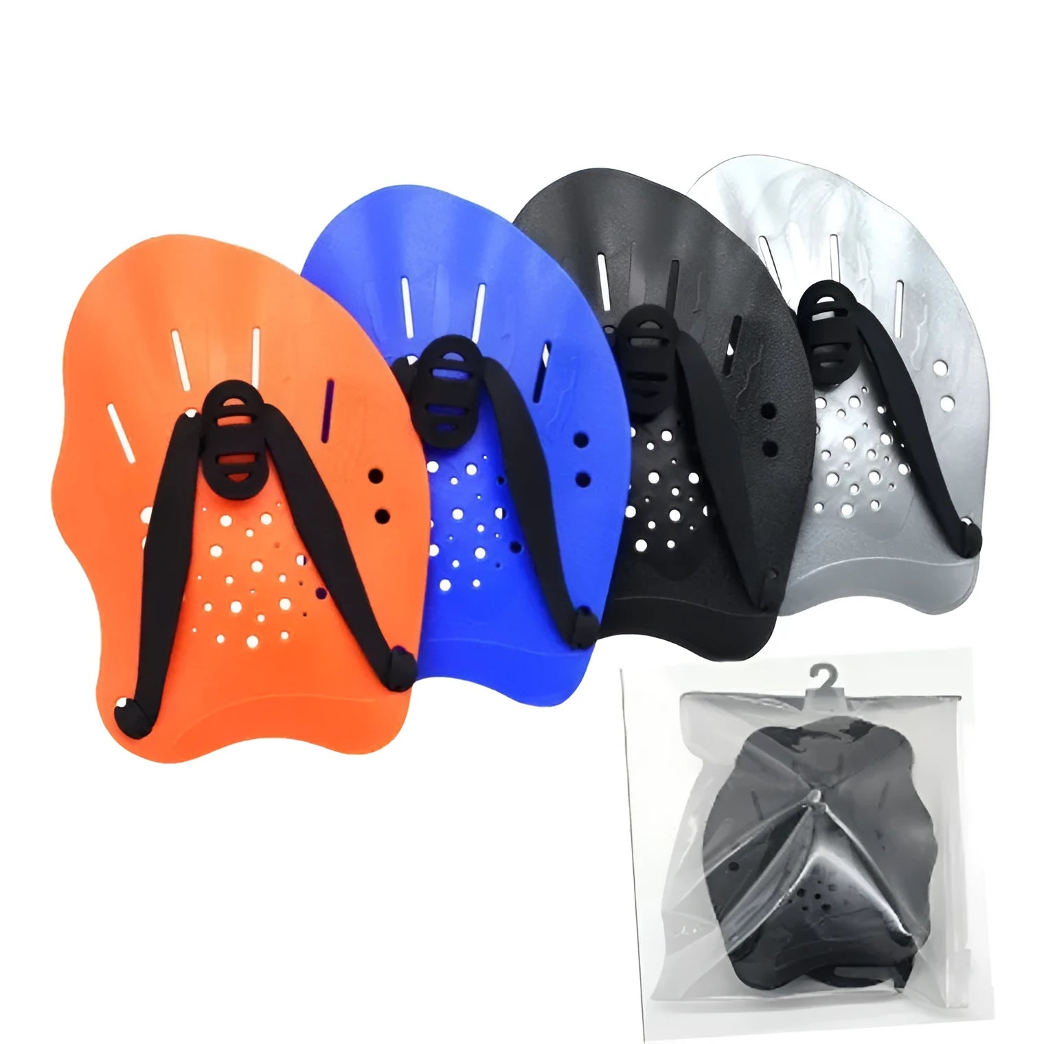 Swimming training paddles with webbed design for freestyle stroke technique in multiple colours