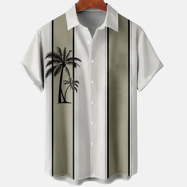 Men's slim fit short sleeve shirt with a colourful 3D printed floral pattern on polyester fabric