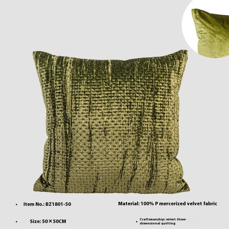 Chinese style antique modern quilted cushion pillow in velvet, shown in square and waist sizes.