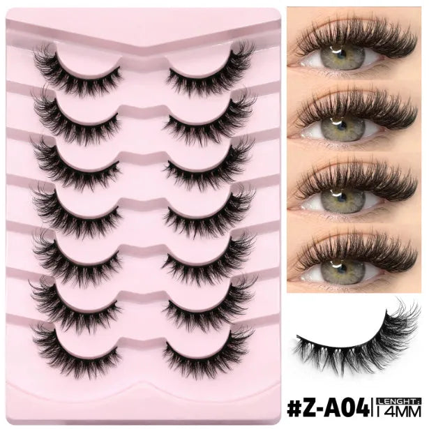 Box of natural false eyelashes with thick natural long style and adhesive tube
