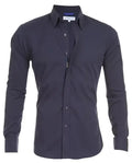 Men's long sleeve zipper shirt with button lapel, solid colour, slim fit cotton blend top