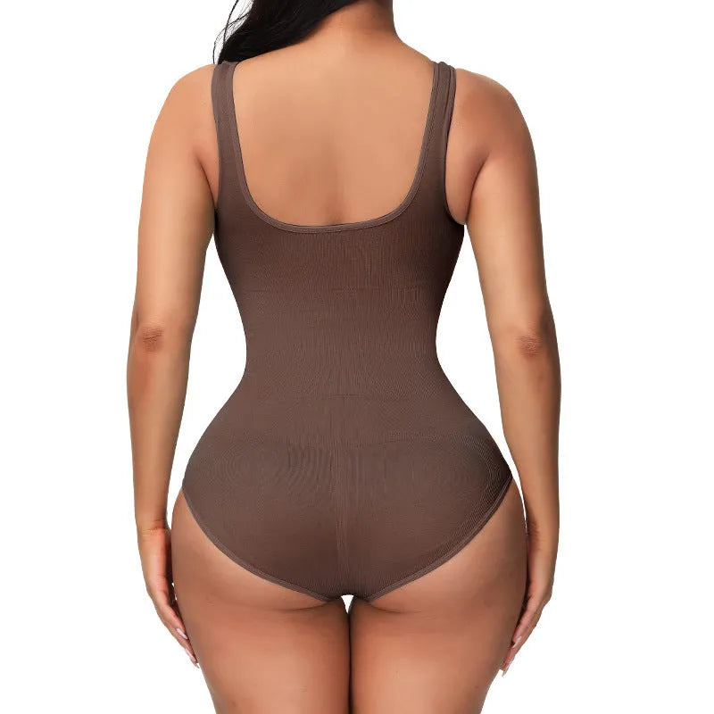 Seamless one-piece bodysuit for waist support and body sculpting in nylon fabric