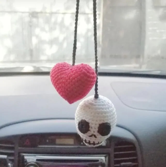 Plush hand-woven polyester automobile hanging ornament with cartoon style design on car dashboard