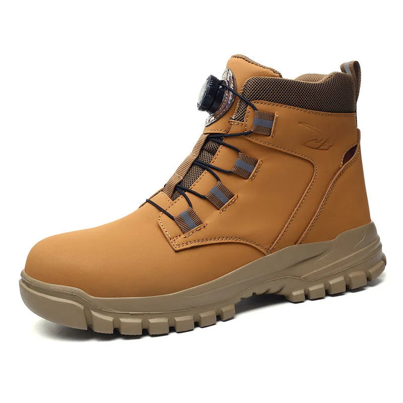 Leather safety work shoes with anti-smash and puncture protection in black, available in multiple sizes.
