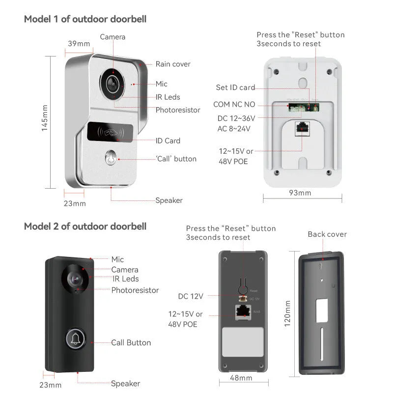 1080P HD video intercom doorbell system with 10-inch display and colour camera