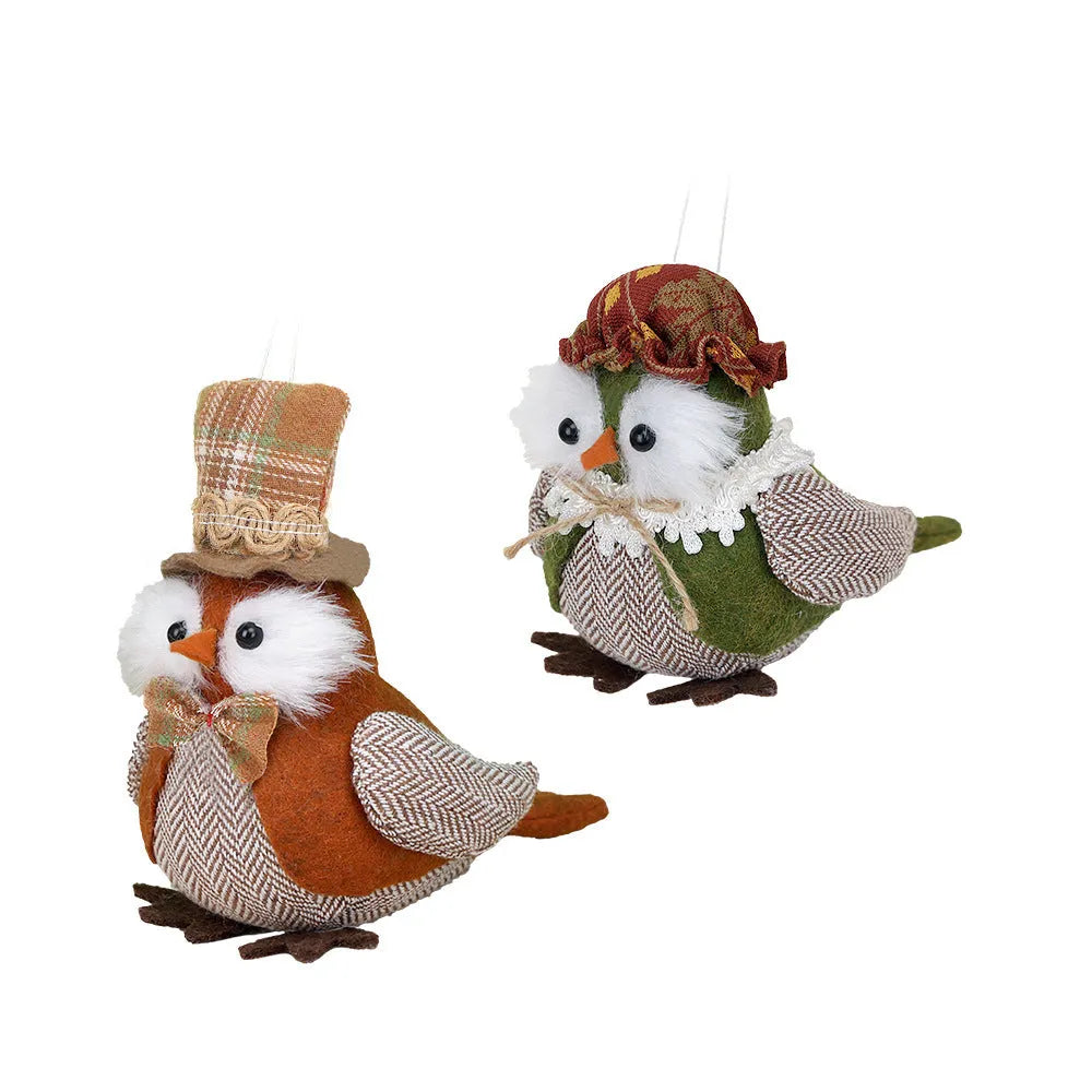 Thanksgiving owl harvest bird pendant ornament in orange or green colours for window or desktop decoration