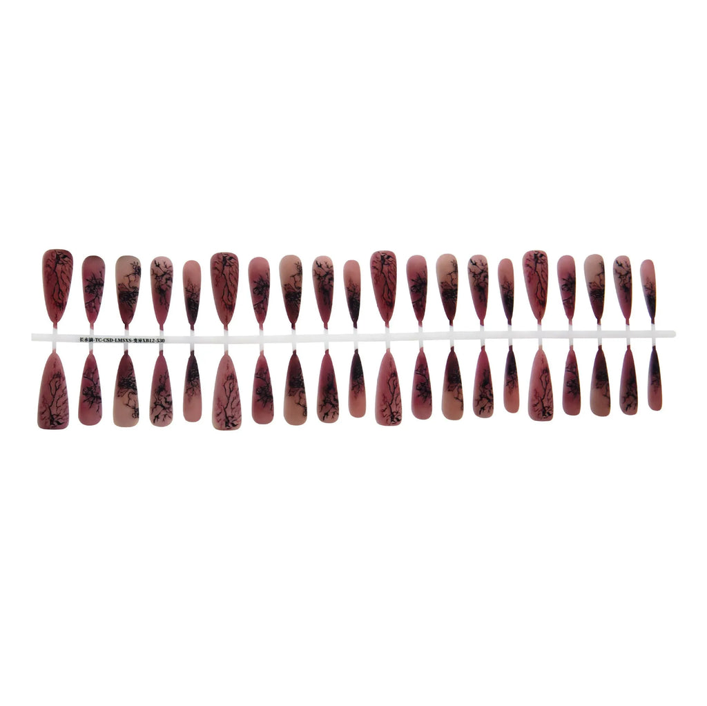 European American Y2G antique gothic fake nail tips in frosted seal finish with long water drop design, 40 pieces