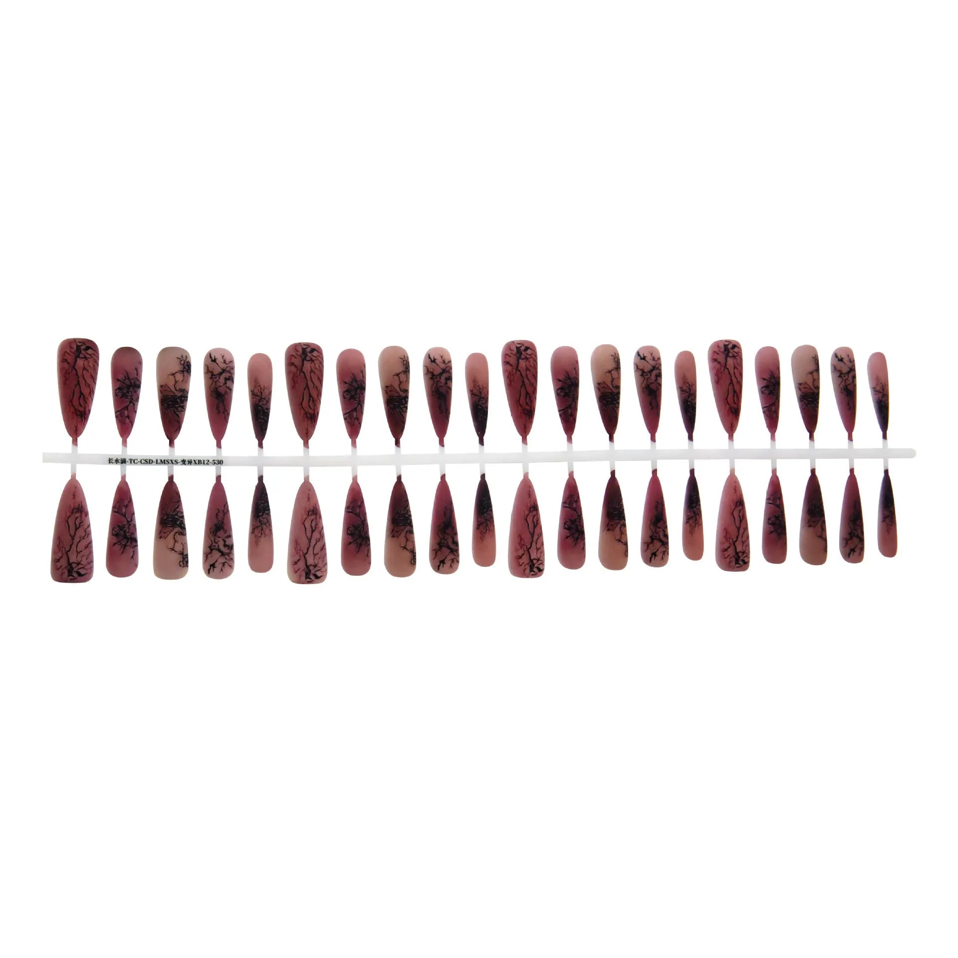 European American Y2G antique gothic fake nail tips in frosted seal finish with long water drop design, 40 pieces
