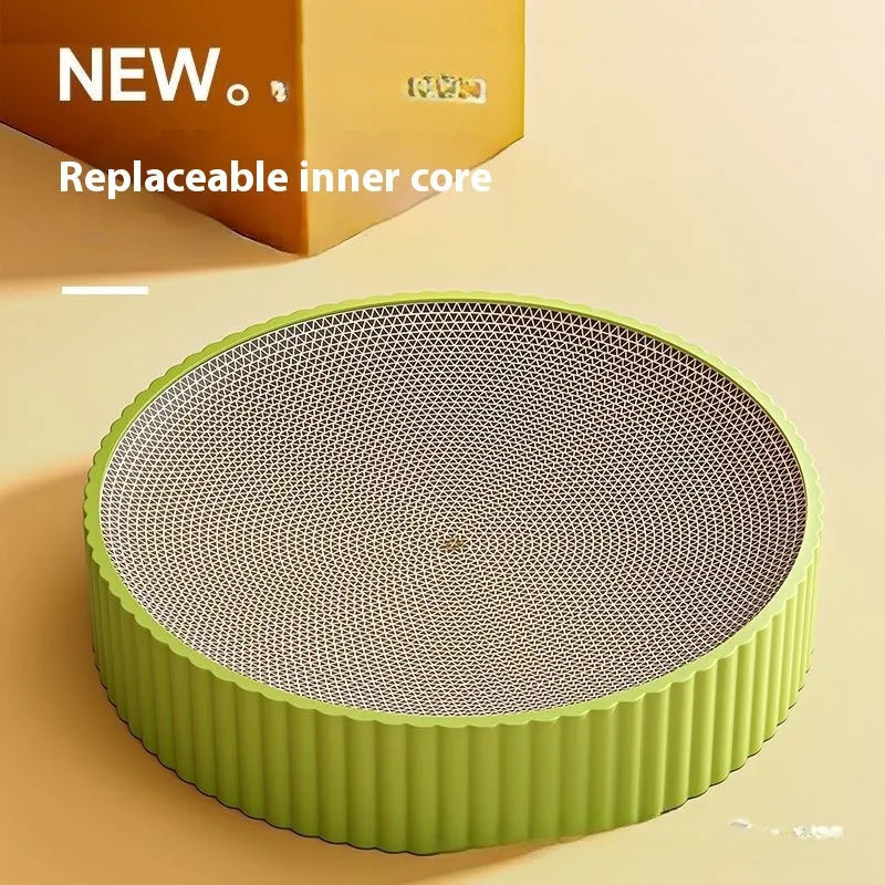 Round green cat scratching board nest with corrugated cardboard surface, 55cm diameter