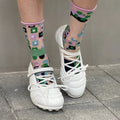 Women's creative lace-up bow sports shoes in microfiber with mid-heel and decorative stitching detail