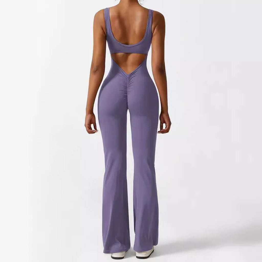 Women's sleeveless polyester yoga jumpsuit in various colours