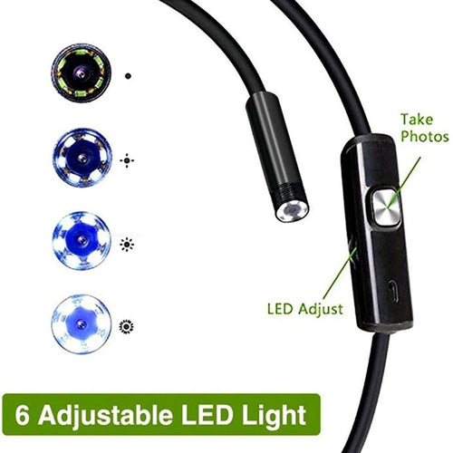Android USB Type-C industrial endoscope with waterproof probe, side mirror, hook, and magnet accessories