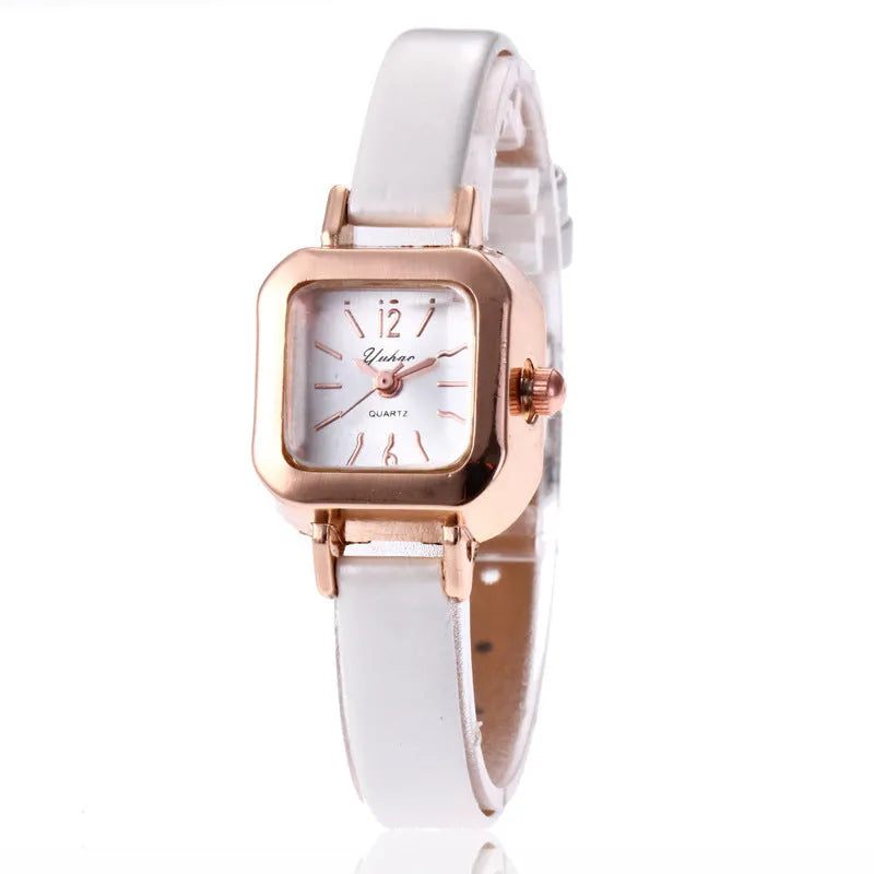 Retro fashion women's watch with 10mm alloy case in black, white, pink or brown colour