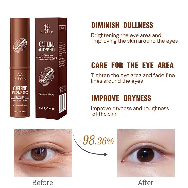 Caffeine eye cream stick in twist-up applicator for dark circles and fine lines