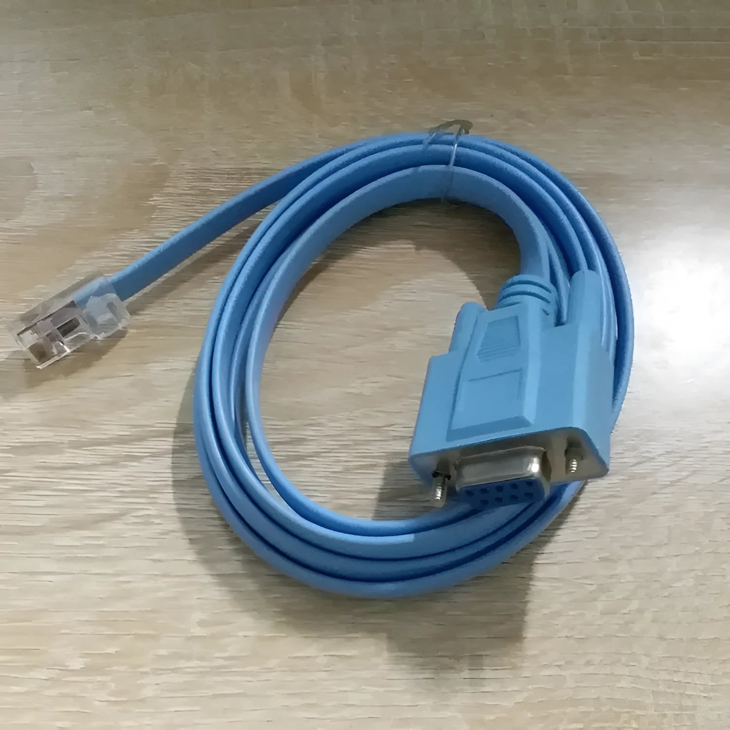 RJ45 to DB9 RS232 serial console cable, 1.5 metres, flat copper wire, sky blue