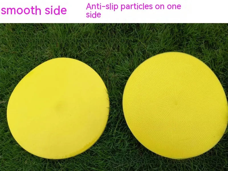 Soft yellow football landmark pad disc on grass, 23cm diameter, for training targets.