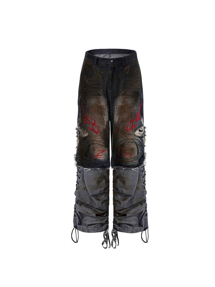 Men's retro jeans with detachable legs in wide-leg fit and mid-high waist