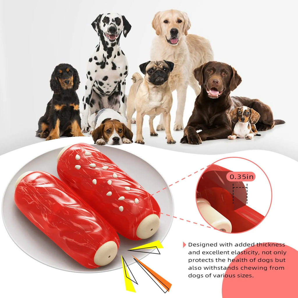 Primary colour plastic dog chew toy shaped like a large textured molar rod or toothbrush.