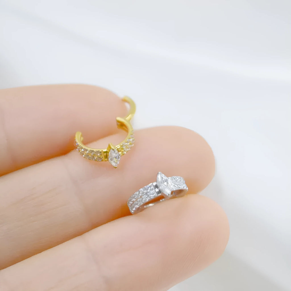 Titanium steel heart-shaped earrings with zircon stones in silver or gold colour options