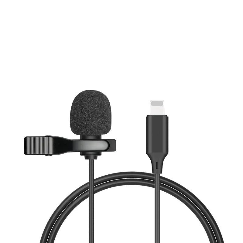 Silver lavalier clip microphone with 3.5mm plug and 1.5m black TPE cable for Apple devices