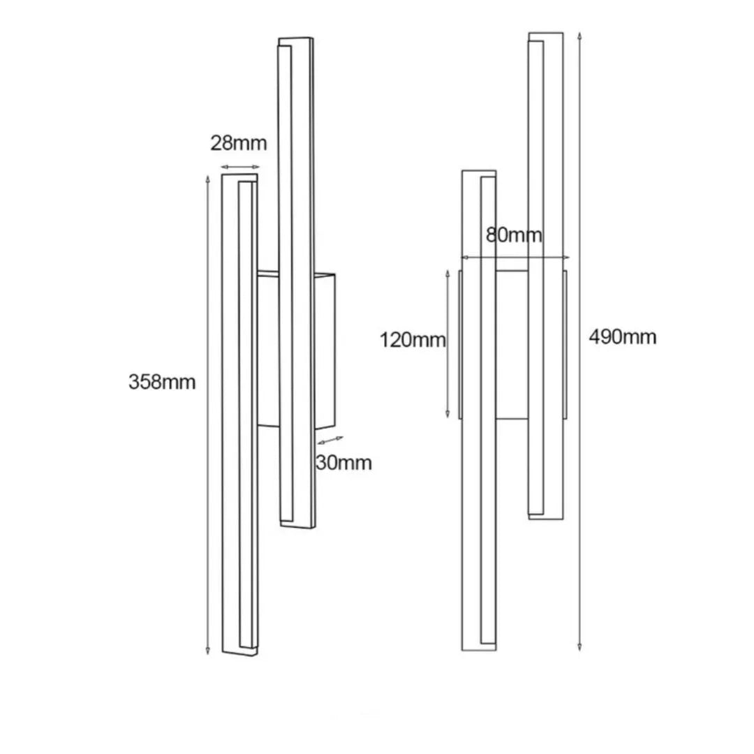 Modern gold double line wall lamp mounted on a wall, showing its 500mm length and artistic design for background lighting.