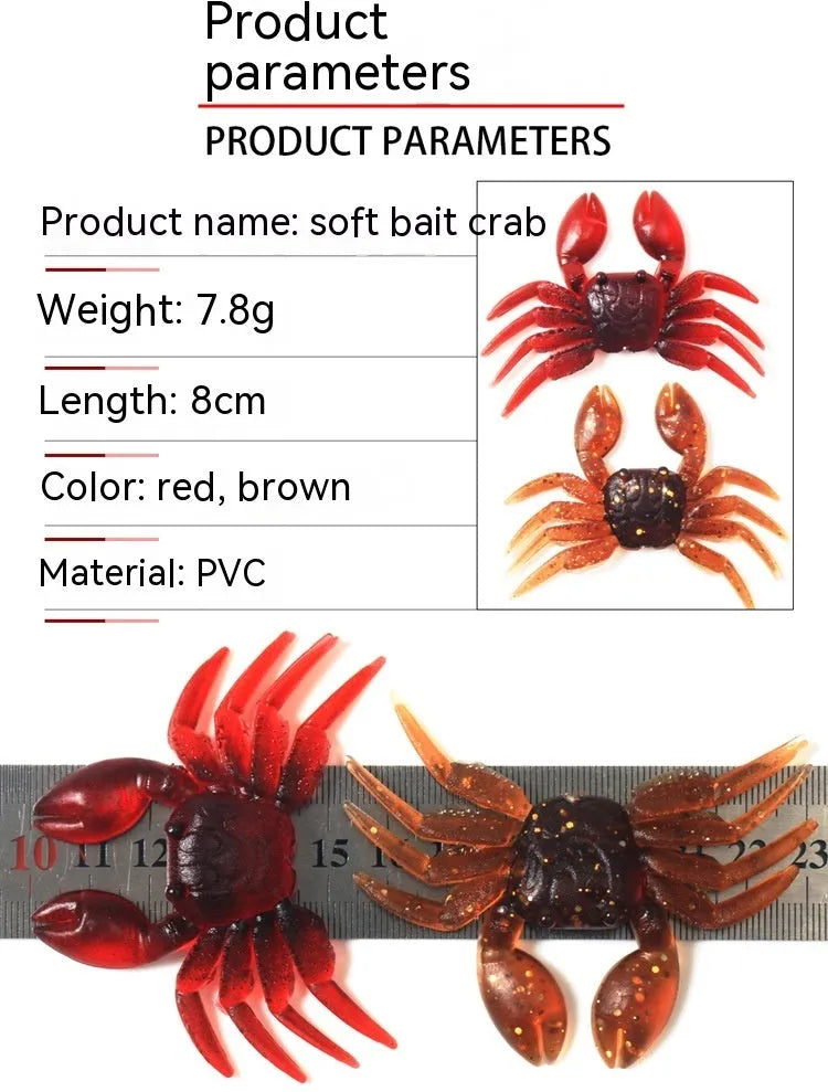 8cm PVC soft crab fishing lure in red and brown colour options