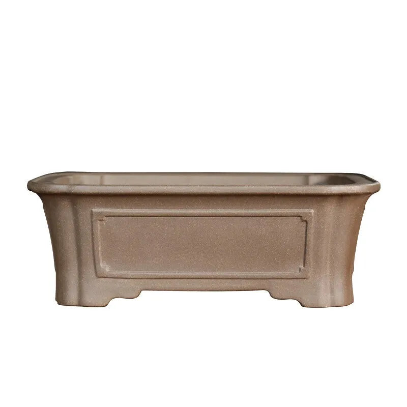 Purple sand rectangular bonsai pot with antique styling and corner-cut design