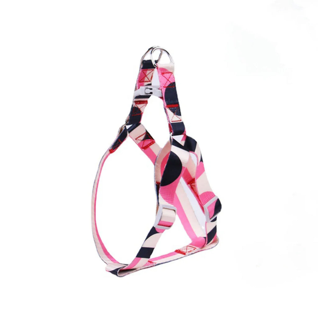 Polyester dog leash collar three-piece set in pink white with hand held rope