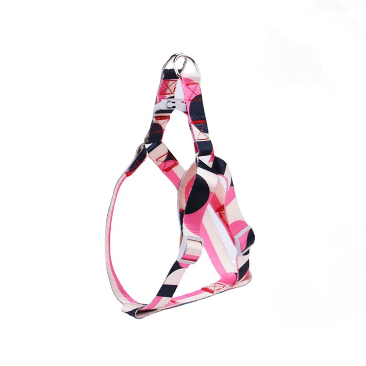 Polyester dog leash collar three-piece set in pink white with hand held rope