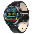 Black smart watch with steel bracelet showing heart rate monitoring and call display on screen.