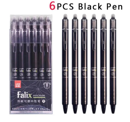 Hot Erasable 0.5mm gel pen with plastic shell and push mechanism in blue or black ink options