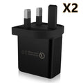 QC3.0 fast charger in bright black with two USB ports, PC fireproof material casing