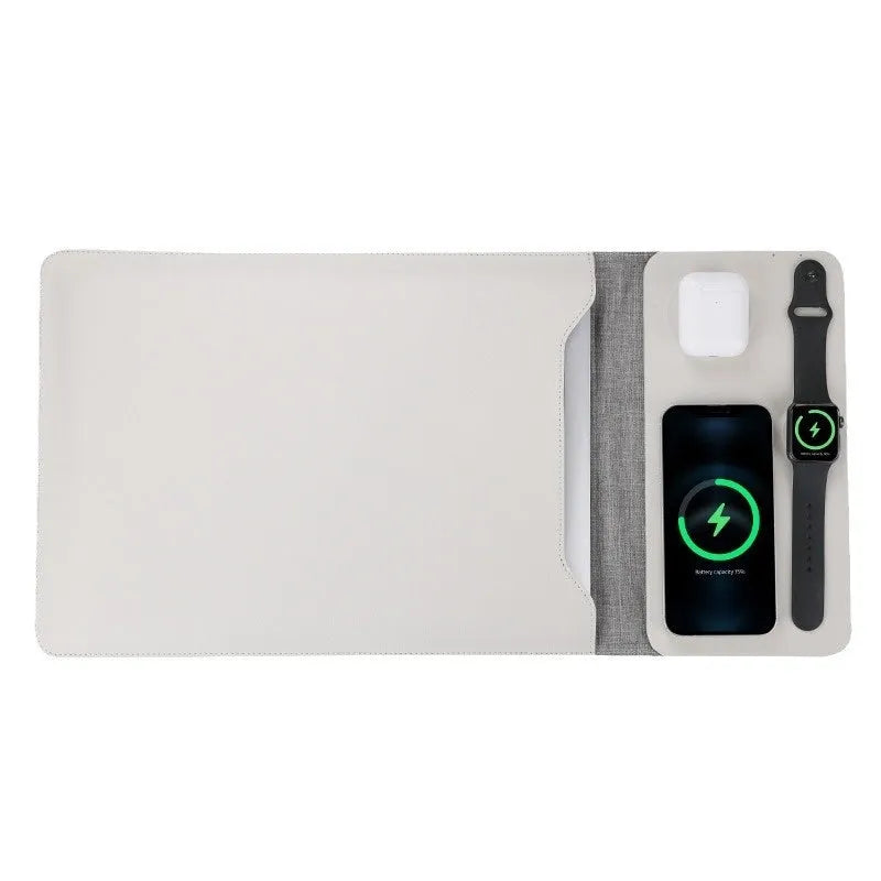 Multi-functional wireless charger computer liner bag magnetic 3-in-1 for 12-14 inch laptops black or beige