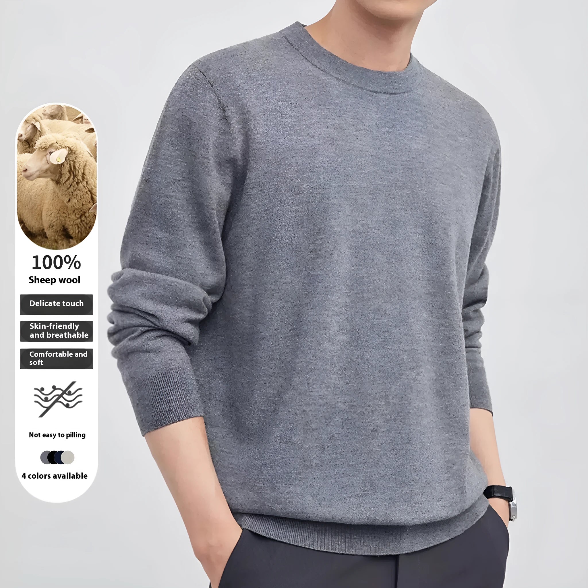 Men's multi-colour wool pullover jumper in regular fit for autumn winter business casual wear
