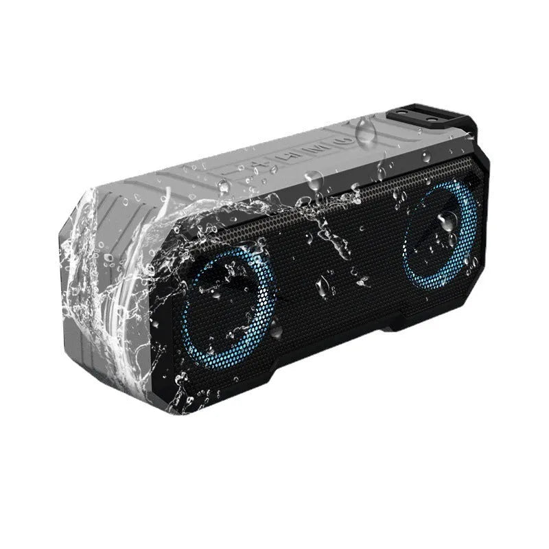 Waterproof colourful luminous outdoor wireless speaker with dual speakers and power bank in black