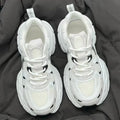 Beige Polar Wave women's mesh platform sports shoes with a wedge heel and lace-up front.