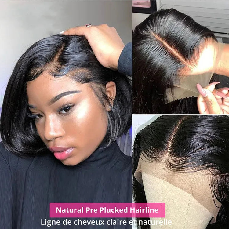 13x4 lace frontal bob straight wig in black, 200% density high temperature silk, lengths 8-16 inches