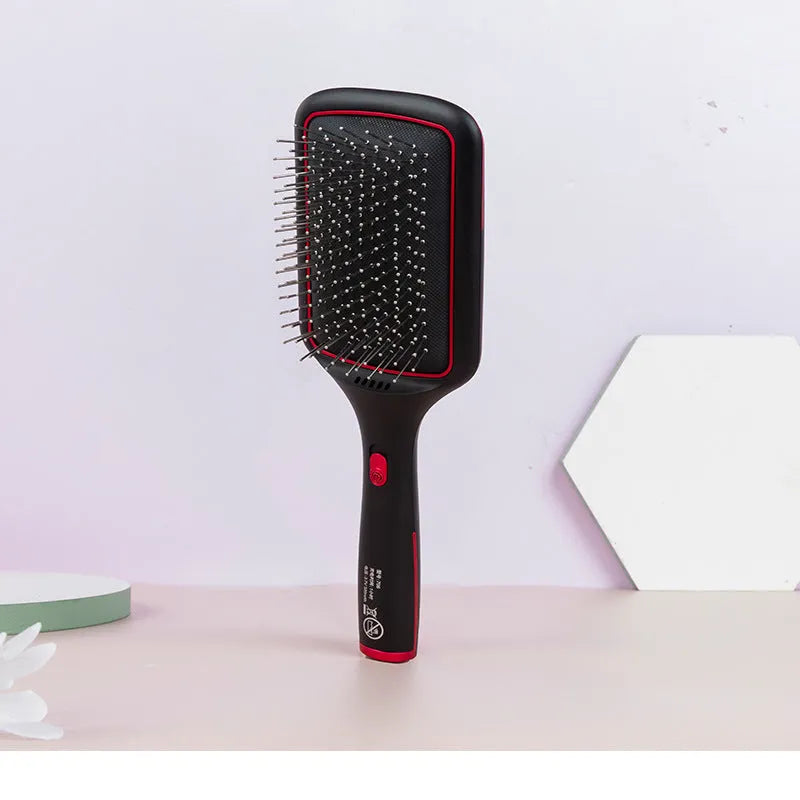 Black wireless charging straight hair comb with negative ions and tourmalene ceramic heat conductor