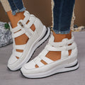 Women's black close-toed platform sandals with hollow-out design and Velcro strap