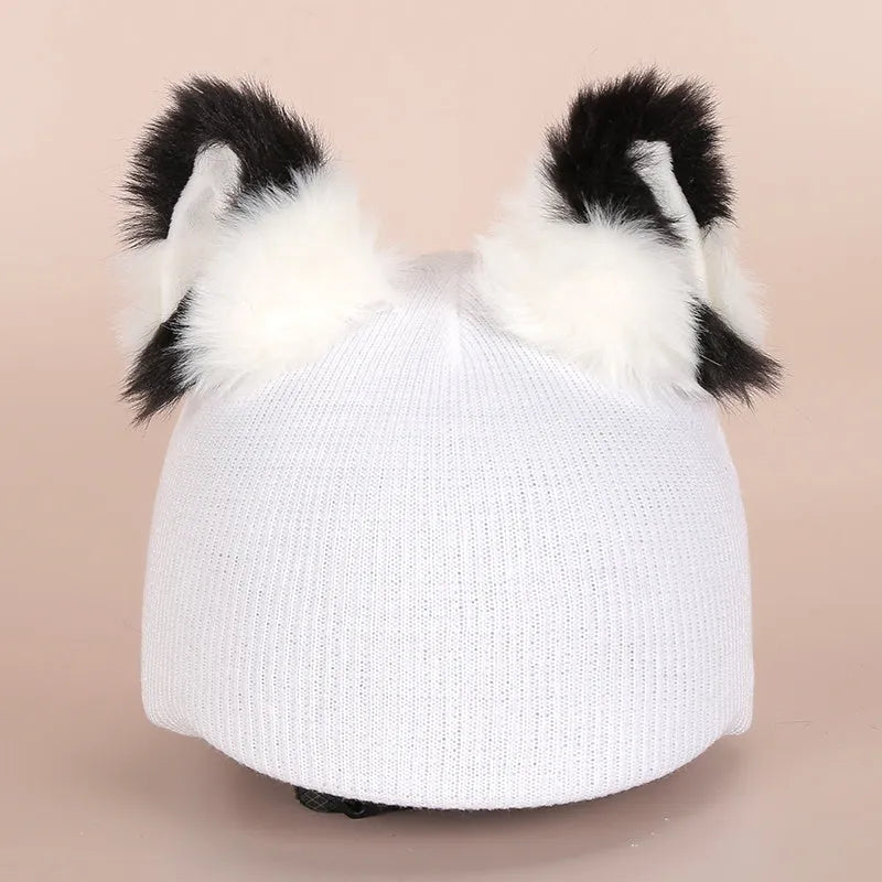 Plush fabric motorcycle helmet liner and cartoon-themed ear covers set in size M.