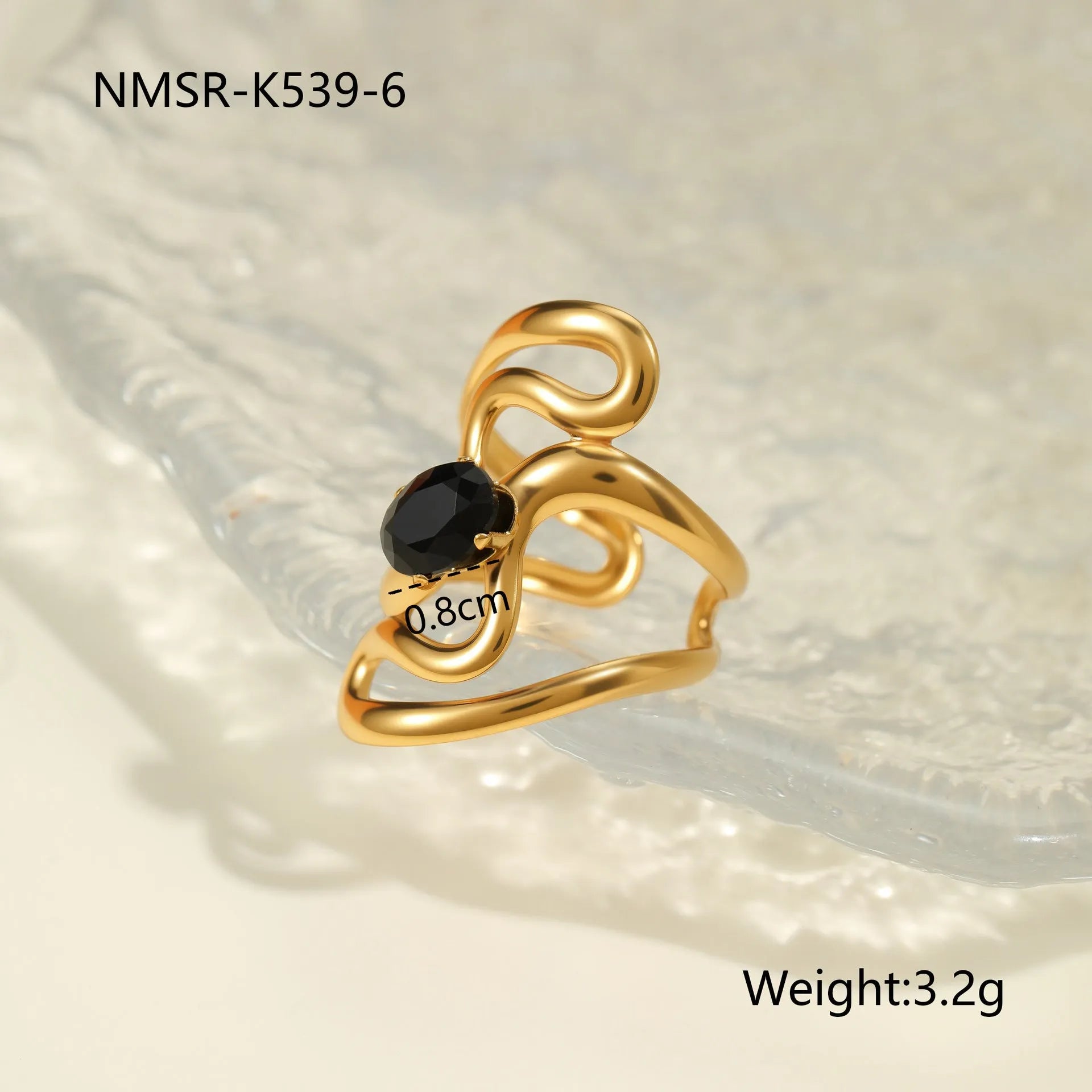 Geometric open-mouth titanium steel ring with zircon detail on adjustable band